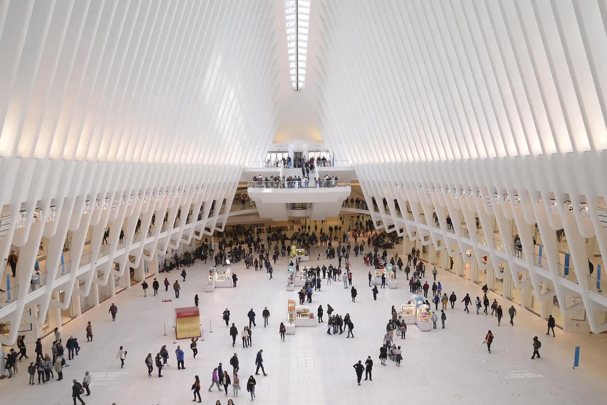world trade center, building, people, interior, architecture, crowd, public, modern, terminal station, downtown, perspective, oculus, metro, new york, manhattan